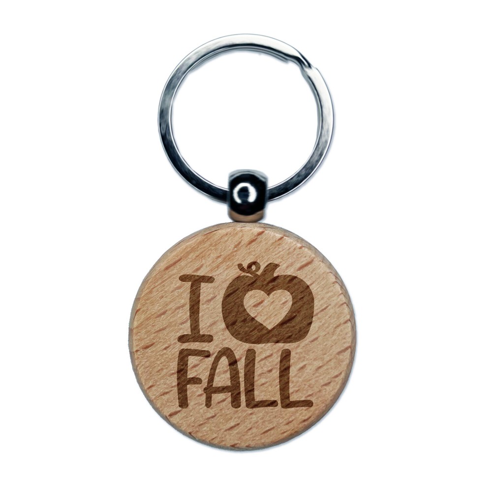 Heart Love Pumpkin Fall Engraved Wood Keychain Charm Tag