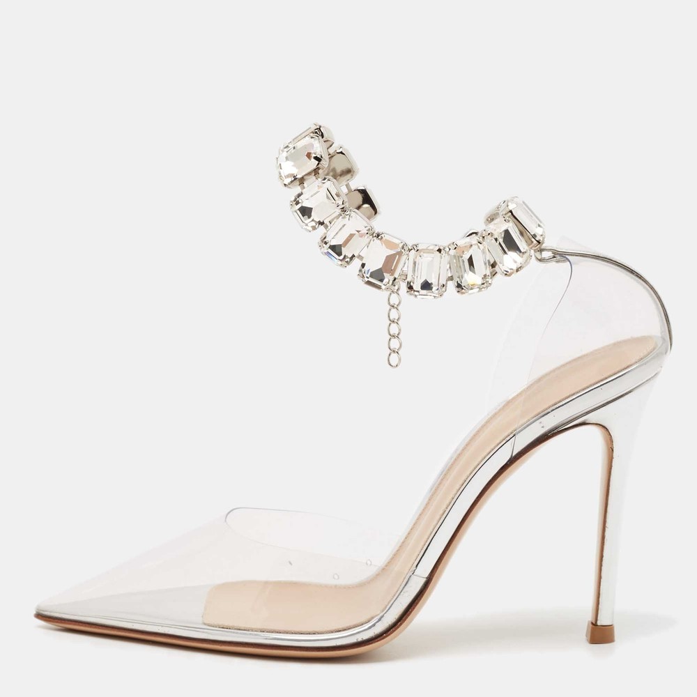 Gianvito Rossi Clear PVC Crystal Ankle Strap Pumps Size 35
