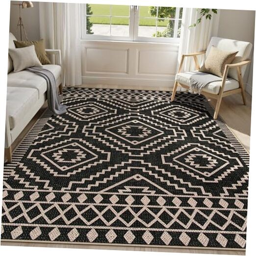 Moroccan Style 5x7 Washable Jute Rug for Living Room Dining Area Indoor