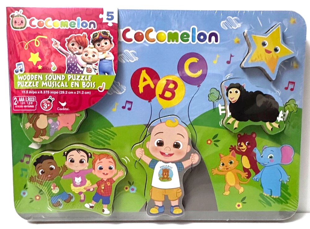 CoComelon JJ & Friends, Wooden 5 Pc Puzzle Musical Toy, NEW SEALED