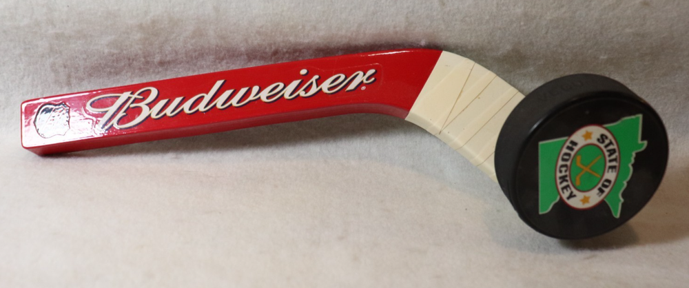 VINTAGE BUDWEISER HOCKEY STICK & PUCK NHL BEER TAP HANDLE STATE OF MN HOCKEY