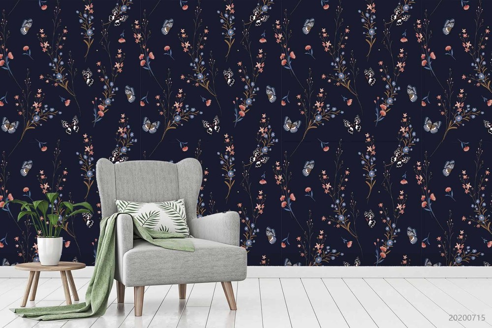 3D Flowers Butterfly Pattern Wall Murals Wallpaper Murals Wall Sticker 2