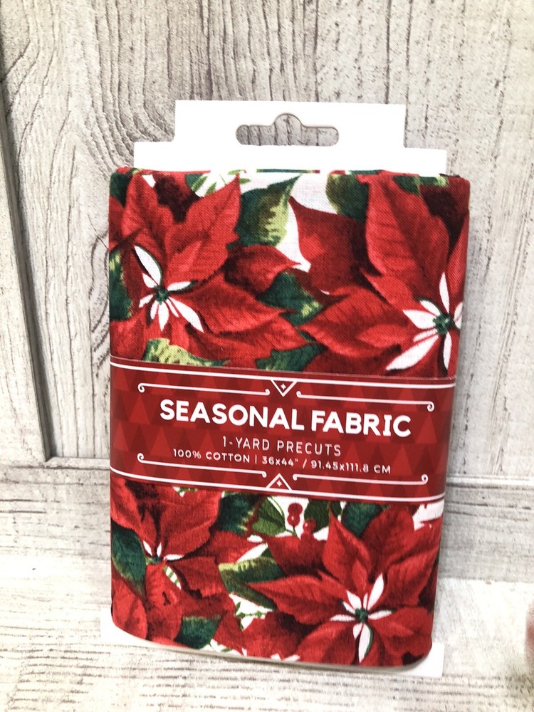 Seasonal Poinsettia Fabric 1-Yard Precut 100% Cotton by David Textiles-image