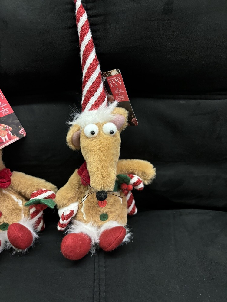 Christmas Rat Decoration Soft Plush Toy Santa Hat Xmas Figure Fabric 33cm