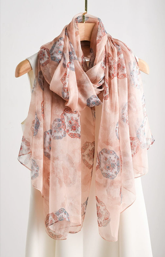 100% Mulberry Silk Bandanna Shawl Scarf 178x110cm Floral Print Neckerchief