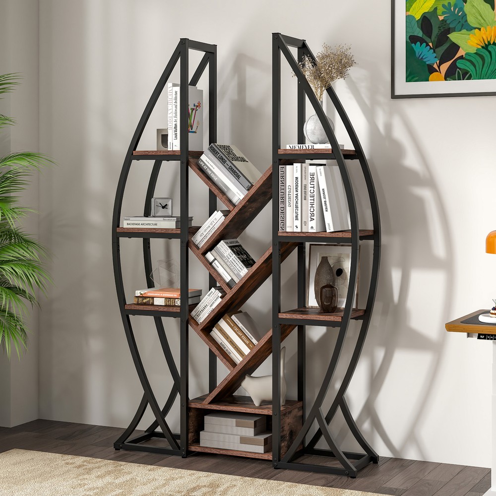 70 inch Tall Oval Bookshelf 5 Tier Etagere Bookcase Industrial Display Shelves