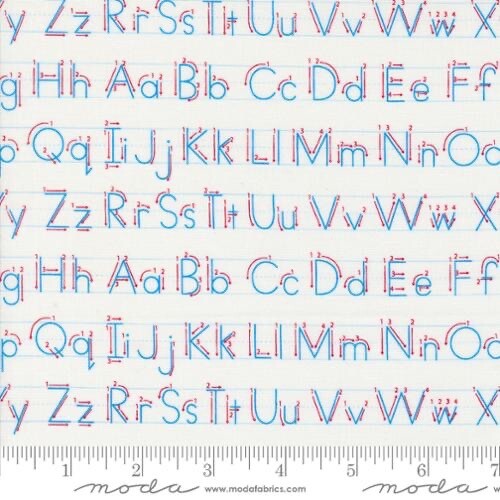 MODA Back to School 100% cotton fabric by the yard 36x44 ABC writing paper WHITE