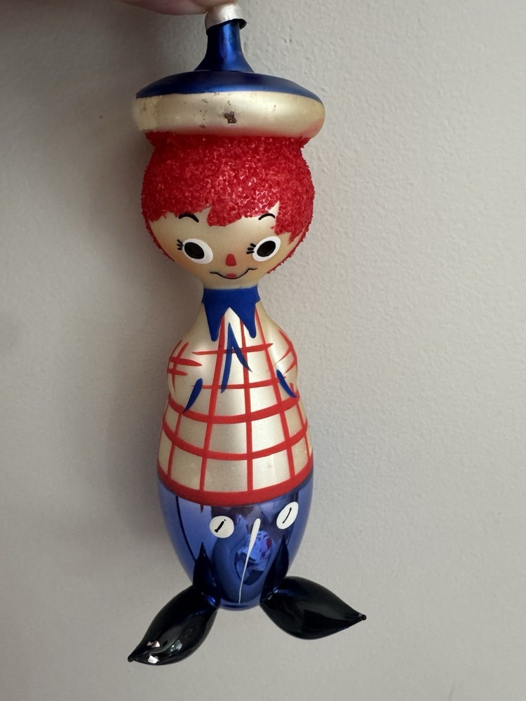 VTG Italian De Carlini Blown Glass Raggedy Andy Christmas Tree Ornament