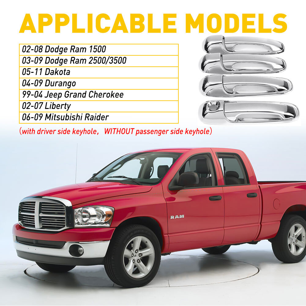Chrome 4x Handle Door for Dodge Ram Durango Dakota Jeep Grand Liberty Mitsubishi