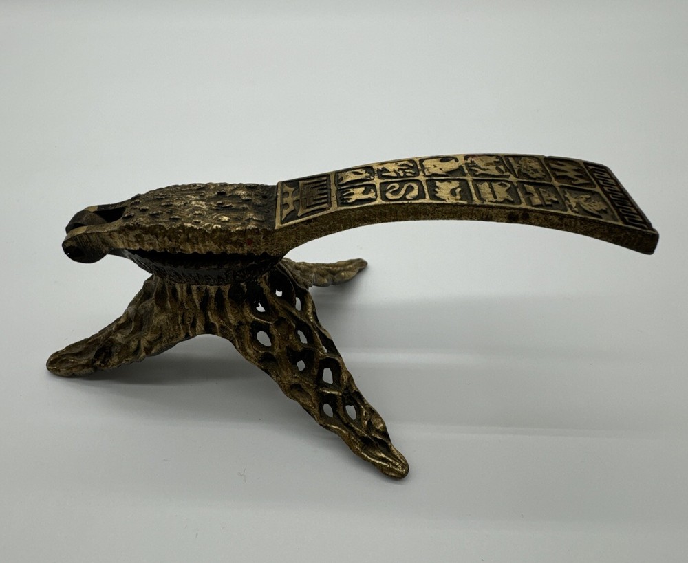 Vintage MCM Ornate Brass Oppenheim Israel Footed Nut Cracker Tabletop Jerusalem