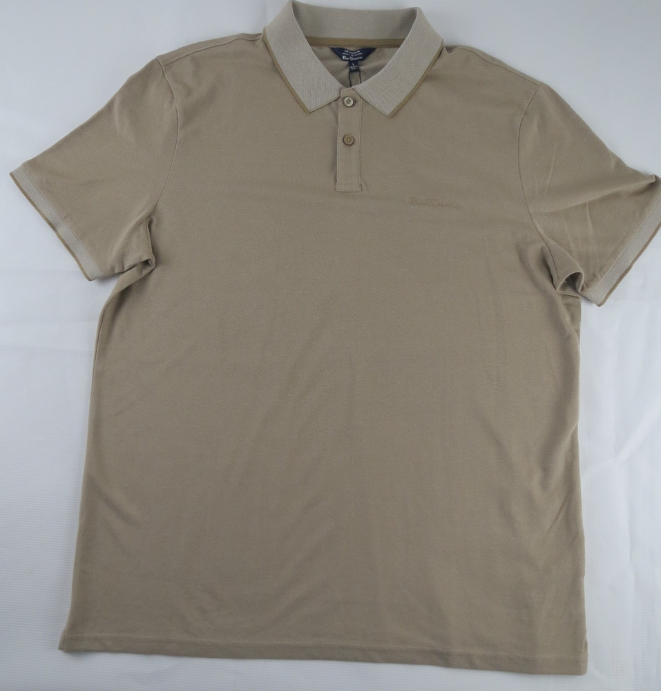 Ben Sherman Men's L Shaman Birdseye Pique Polo Shirt Sand Tan BS14SK268 NWT