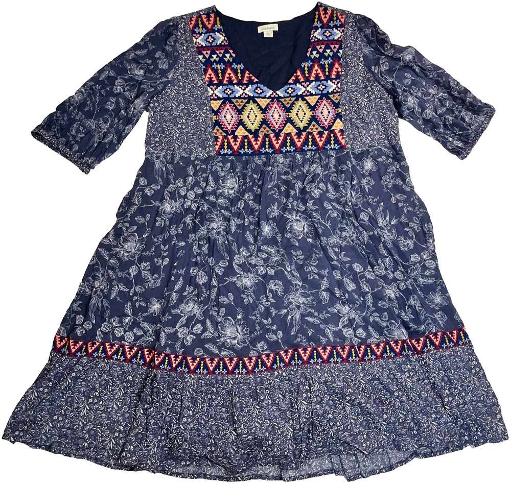 Sundance Embroidered Dress Boho Floral Aztec Talulah Prairie Cottage Tunic Lg