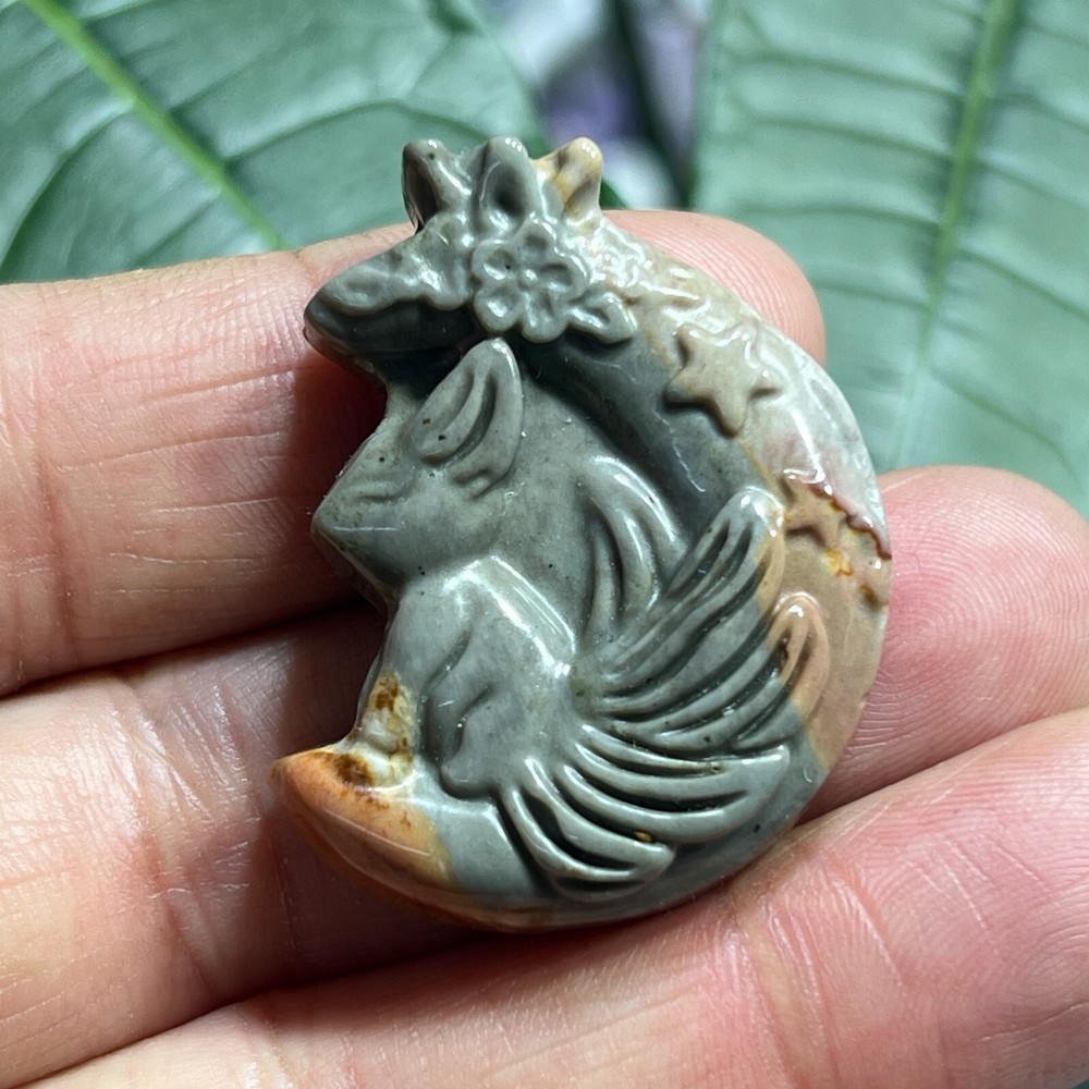 1pc Hand-Carved Ocean Jasper Fox Skull Crystal for Healing