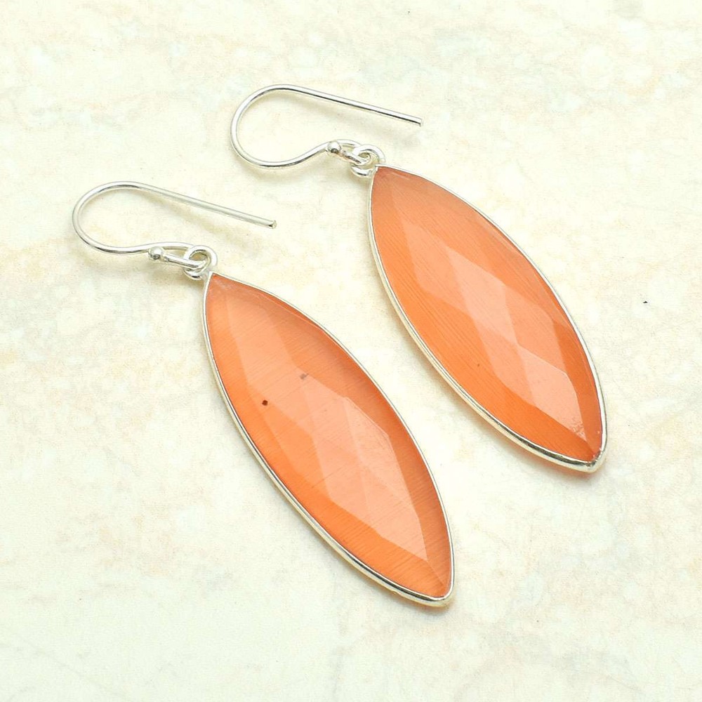 Cat Eye Gemstone Handmade Drop Dangle Earrings Jewelry Gift 2.32