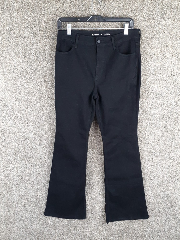 Old Navy High Rise Wow Flare Jeans Womens 10 Black Stretch Pockets Casual Modern