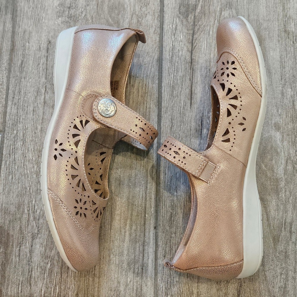 Earth Alder Adel Rose Gold Metallic Leather Mary Jane Flats Womens 9.5M