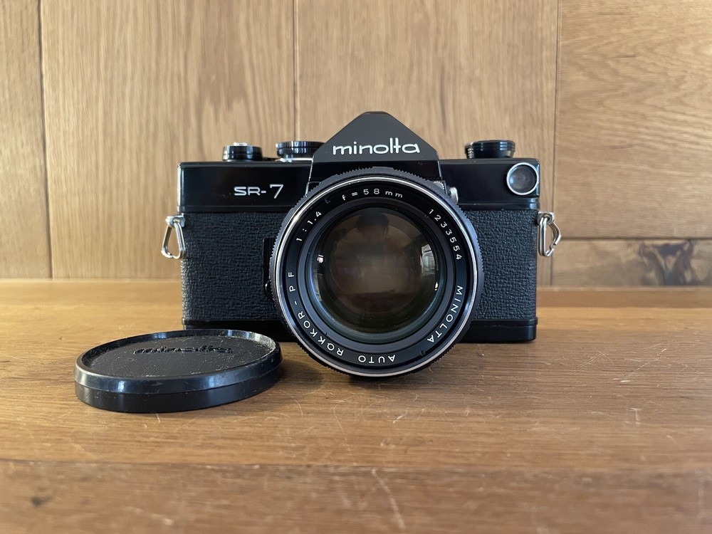 *Rare Black : Near Mint* Minolta SR-7 Film Camera Auto Rokkor PF 58mm F/1.4 /JPN