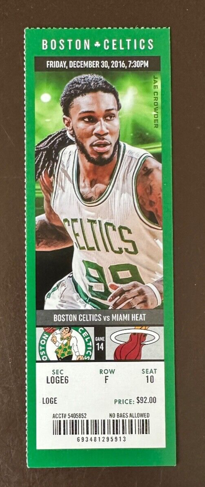 Boston Celtics 12/30/2016 NBA ticket stub vs Miami Heat