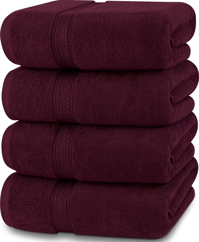 Utopia 4 Pack Burgundy Cotton Bath Towels 27x54 Inches Lightweight Quick Dry