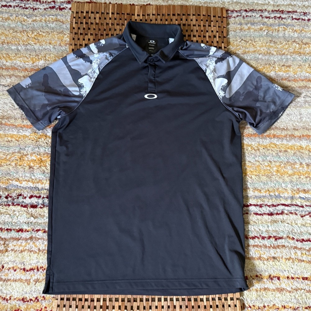 Oakley PGA West Black Grey Camo Performance Stretch Polo Golf Shirt Black Large