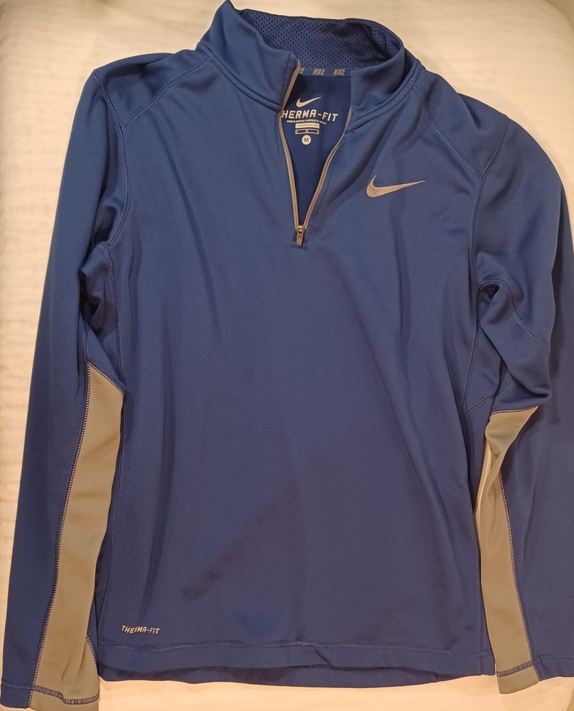 Nike Therma-Fit Pullover Shirt Men's Size M, Blue/Gray, Quarter Zip, Swoosh