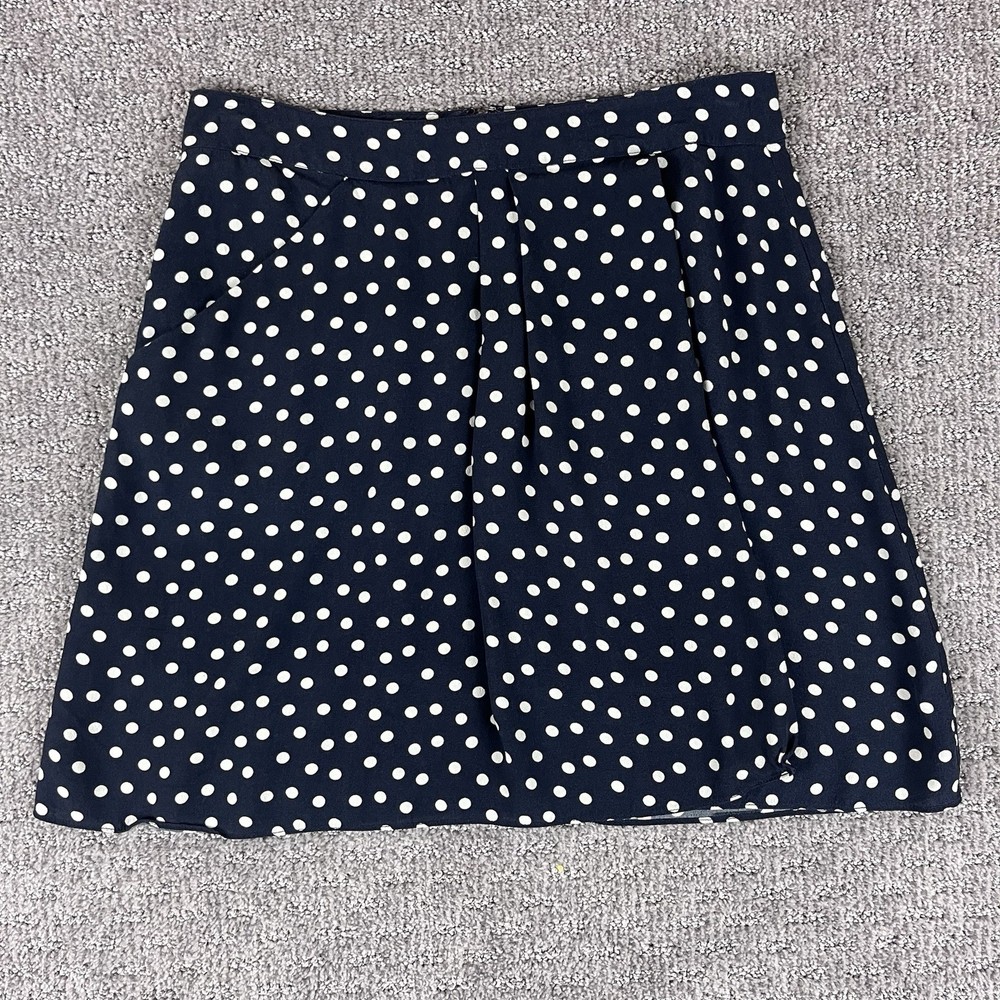 Cabi Womens Davis Mini Faux Wrap A-Line Skirt in Navy Blue Polka Dot Cottagecore Style