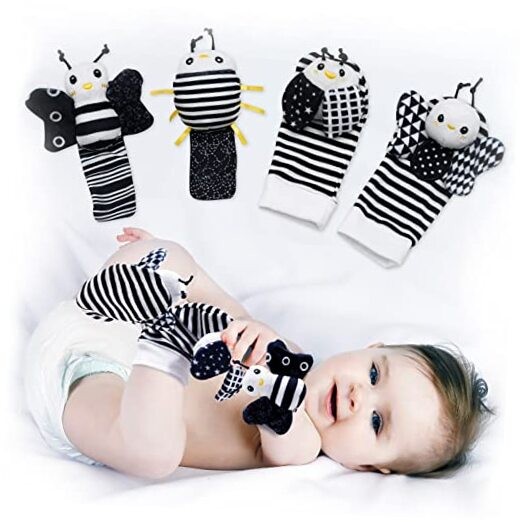 Baby Rattle Socks & Wrist Toys (Set E) - Newborn Toys for Butterfly Bugs Set E