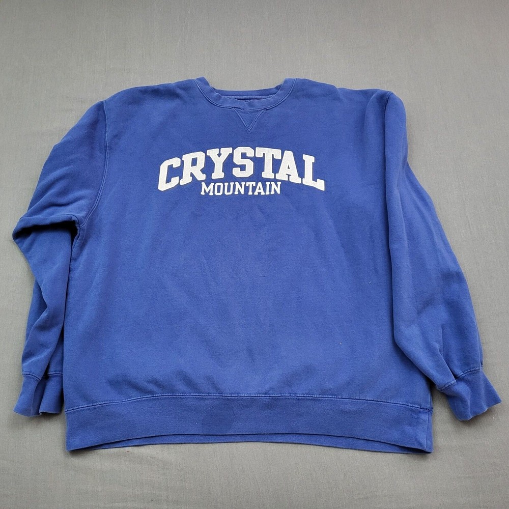 VINTAGE Crystal Mountain Sweater Mens XL Long Sleeve Ski Pullover Knit Blue *