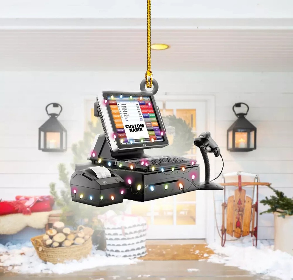 Personalized Point of sale Cashier Christmas Ornament, Payment terminal Elect-image