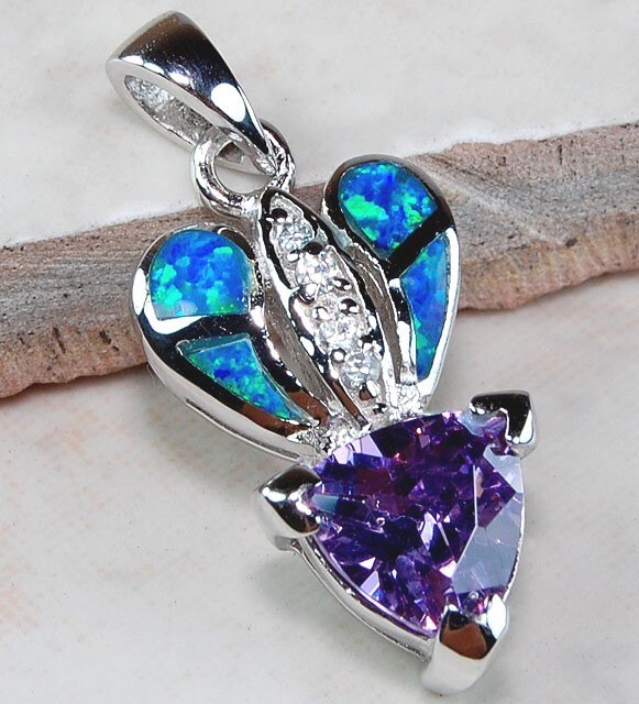 Amethyst & Australian Opal 925 Sterling Silver Pendant OP1