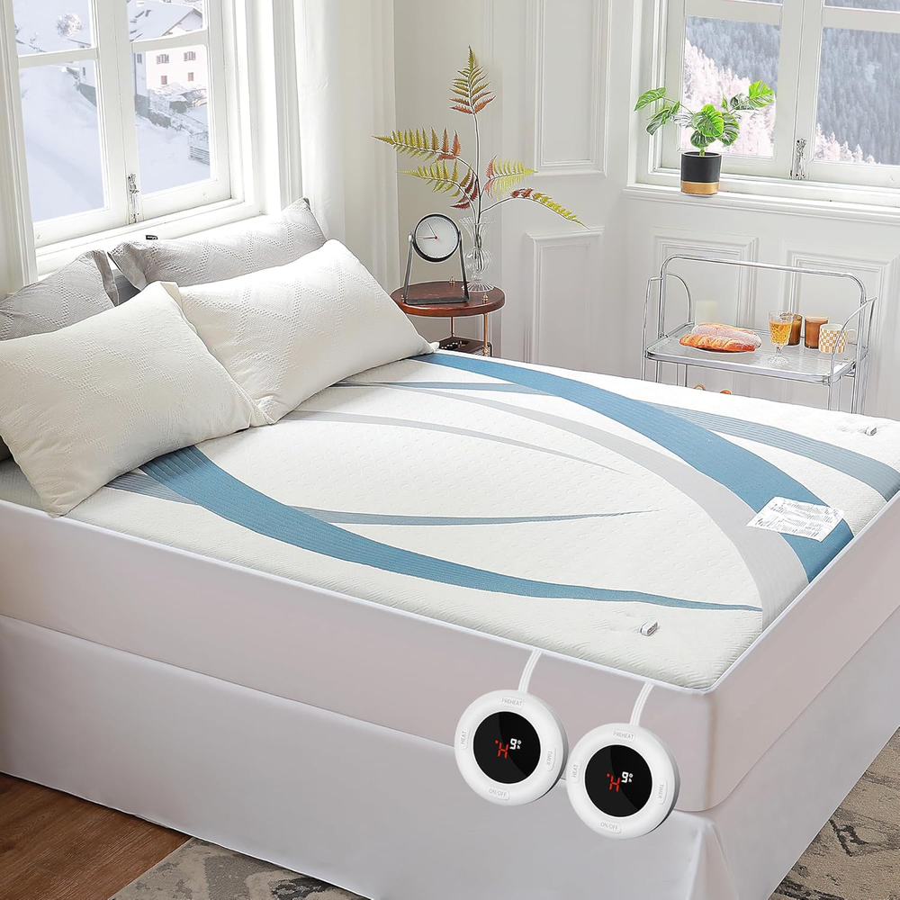 Heated California King Mattress Pad with Dual Zone Temperature Control for Personalized Warmth