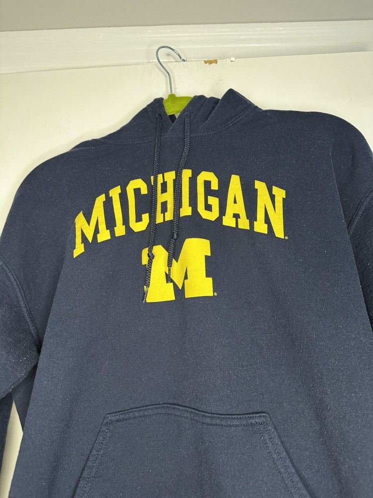 Sudadera con capucha Michigan Wolverines para mujer mediana azul amarillo letras/logotipo