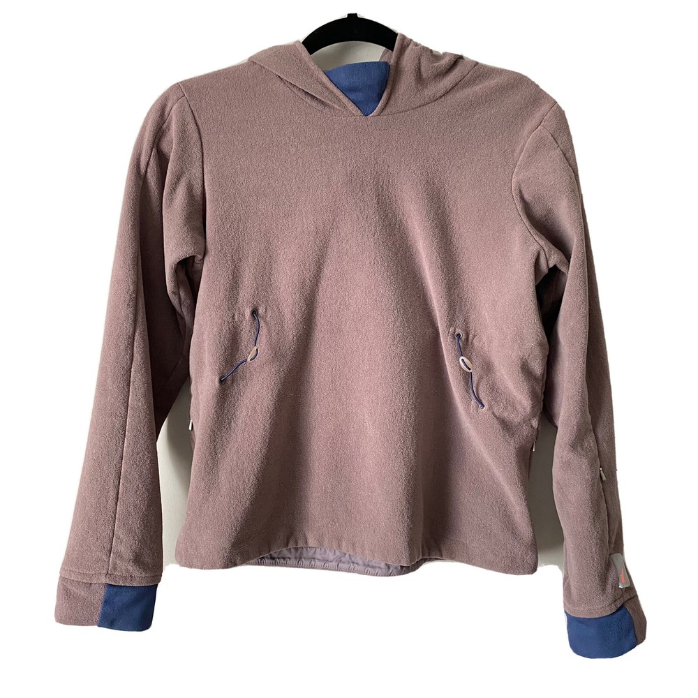 Nike Woman’s Brown French Terry Cloth Navy Accent Active Hoodie Sweatshirt Small