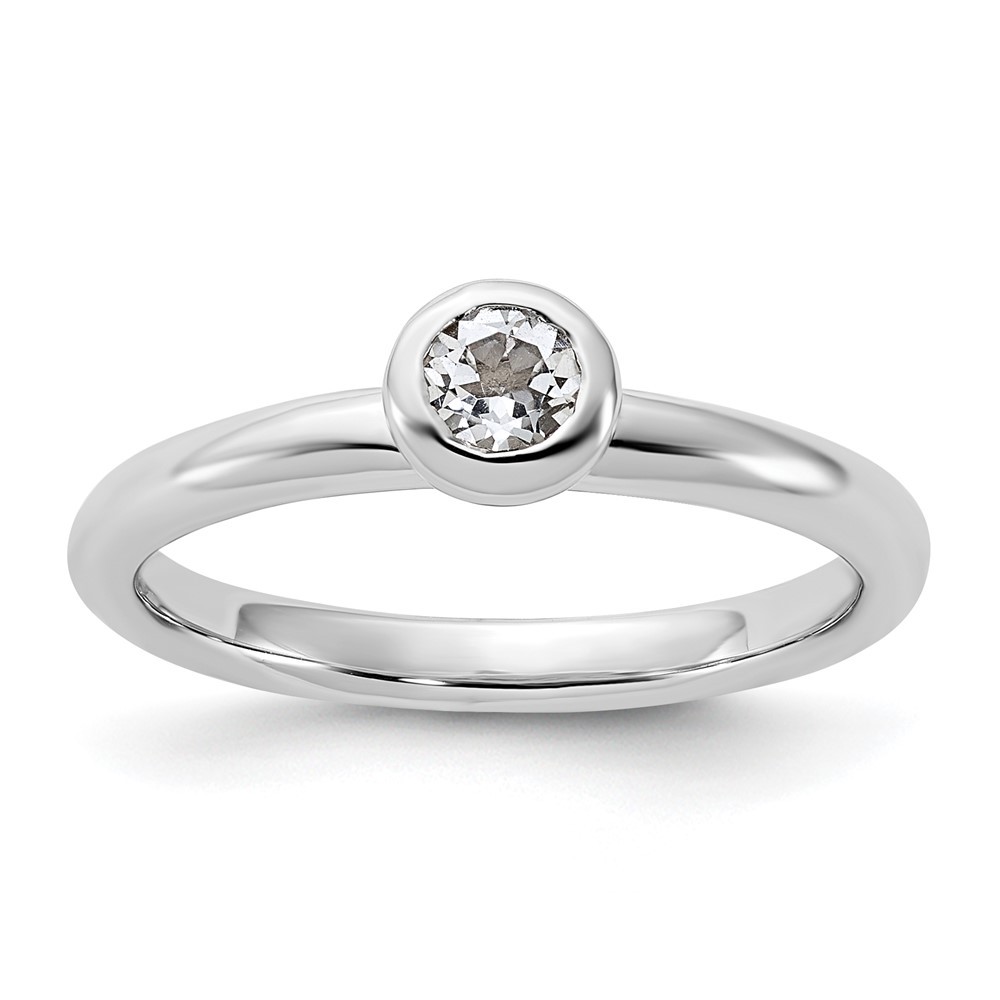 925 Sterling Silver Stackable Expressions Low 4mm Round White Topaz Ring Size 7