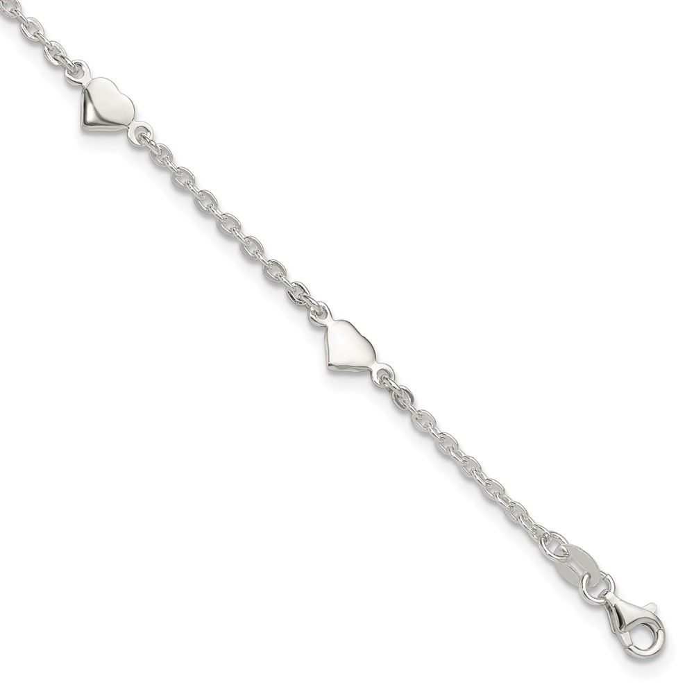 925 Sterling Silver Polished Heart Anklet 9