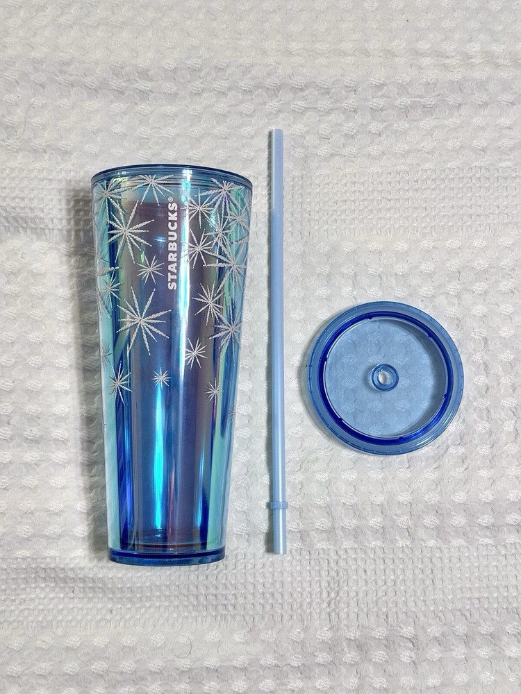 Starbucks Tumbler Blue Snowflakes 24oz Cup Textured Iridescent