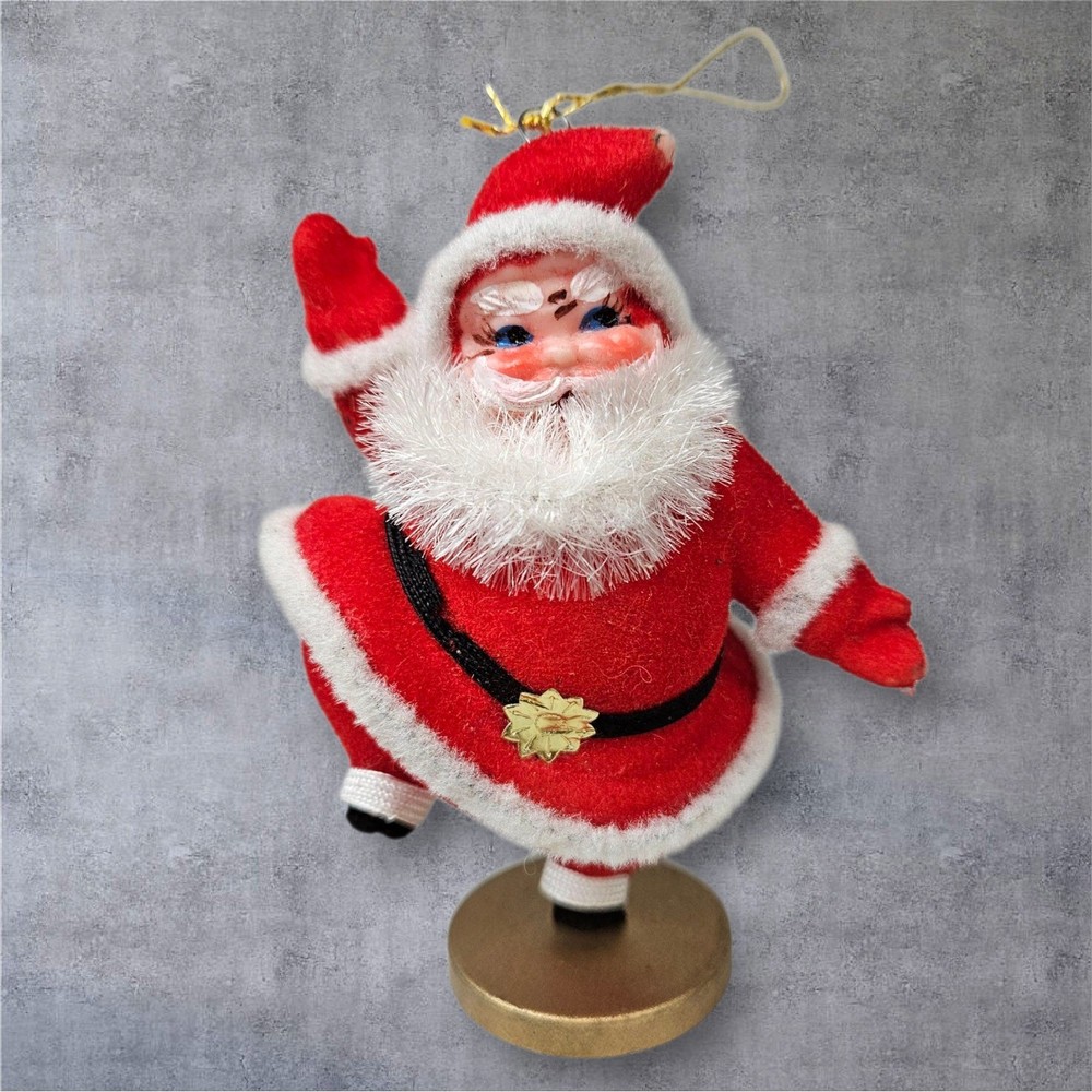 Vintage Santa Claus Ornament Flocked Red Suit Christmas Decoration Figurine J53
