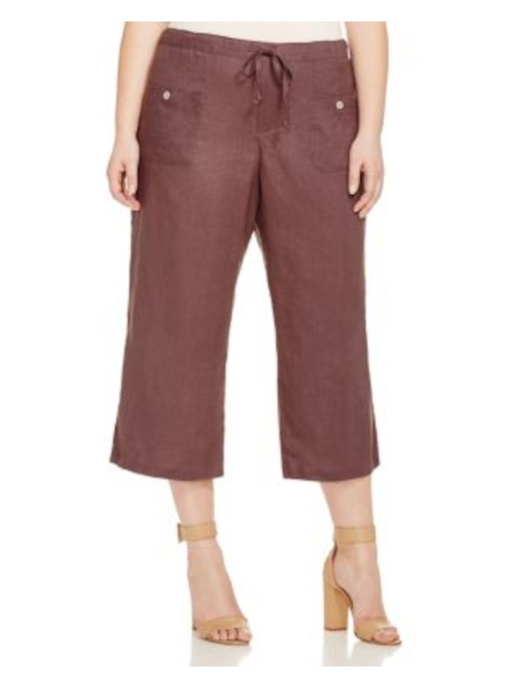 ALLEN Womens Purple Wide Leg Cropped Pants with Drawstring Waist Plus Size 1X