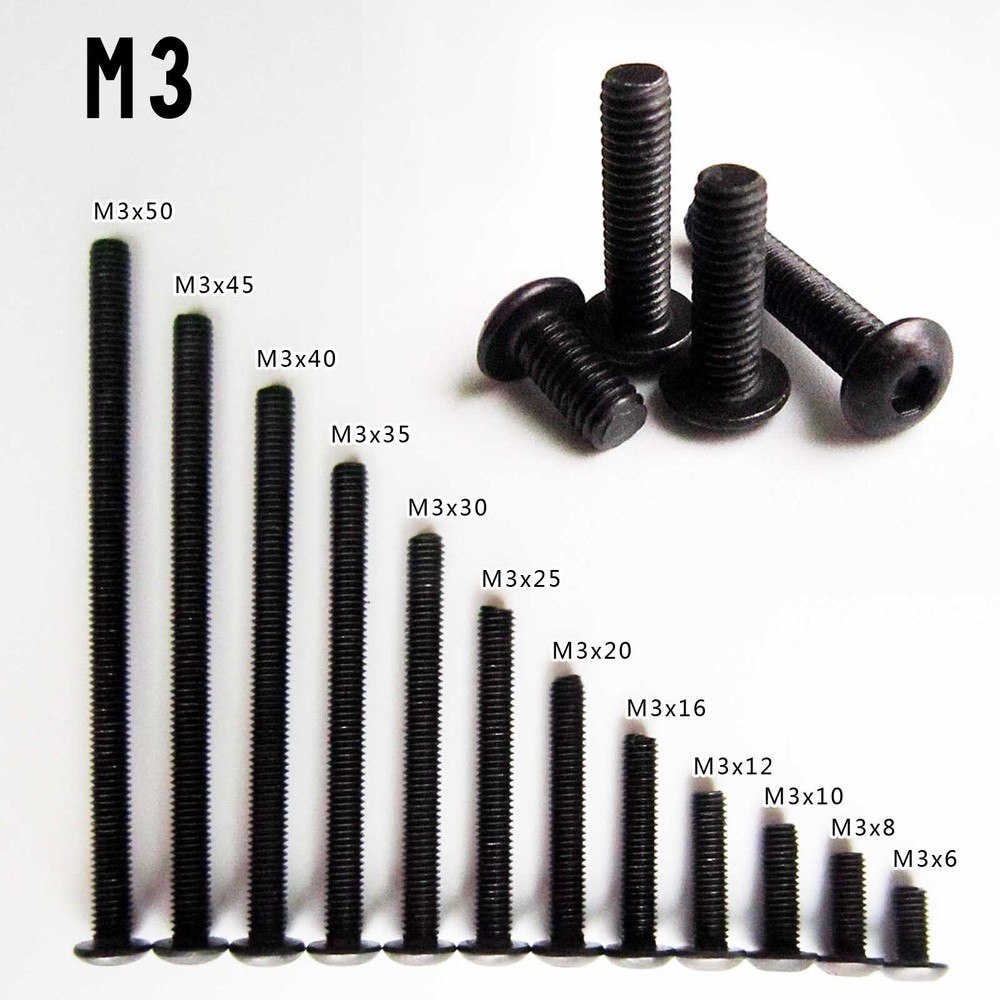 25/50/100pcs Black Steel Metric Thread M3 Button Head Hex Socket Cap Screw Bolt
