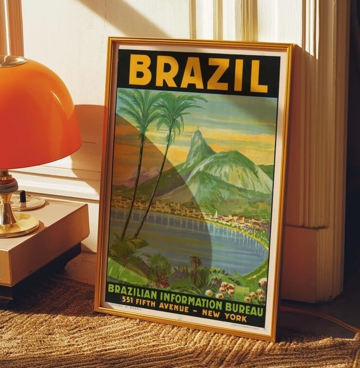 Vintage 1930s Brazil Tropical Landscape Travel Art Poster