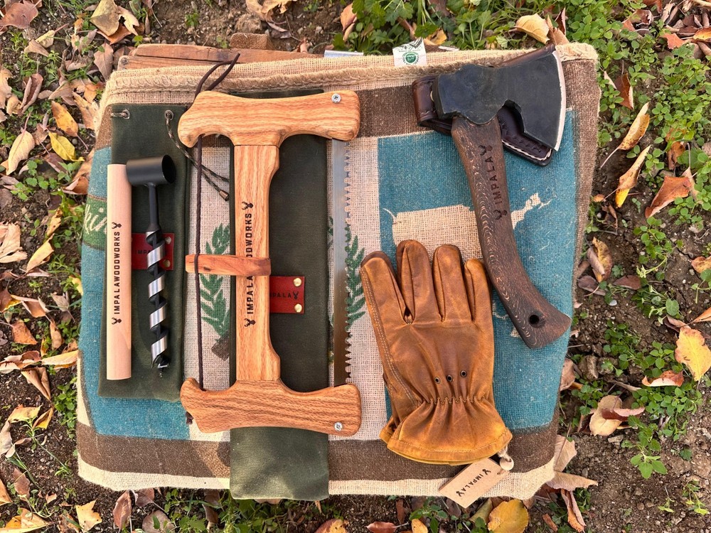 Handmade Bushcraft & Camping Equipment Set, Handforged Axe, Bushcraft Auger