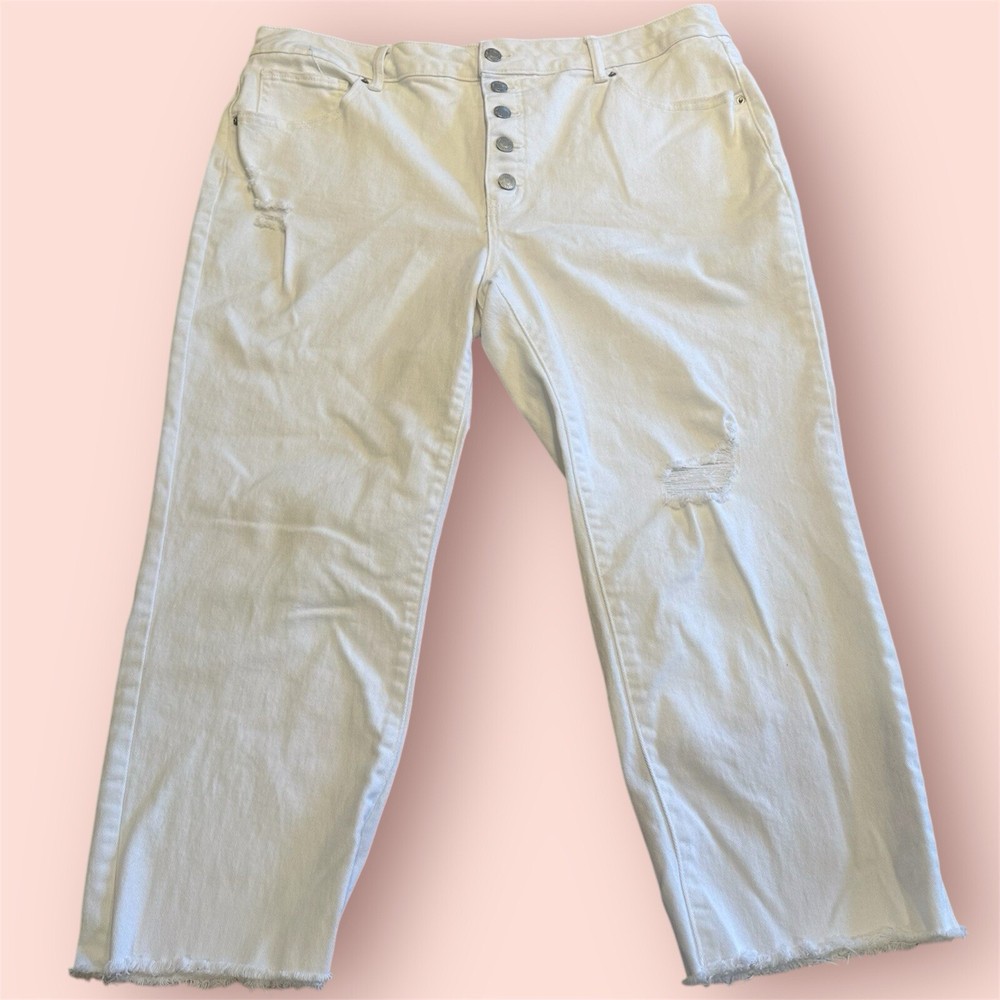 Time and Tru Womens Plus Size 20 High Rise Wide Leg Raw Hem Button Fly Jeans