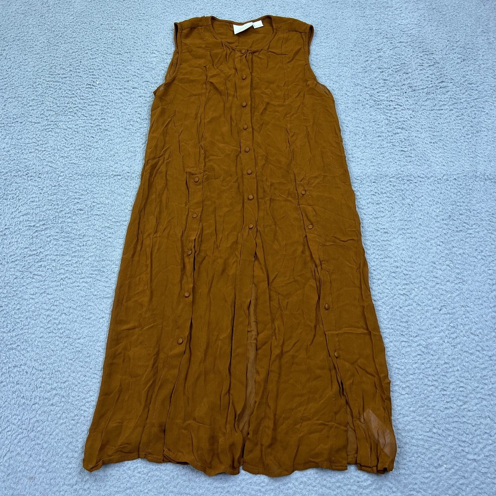Anthropologie Maeve Meriwether Sheer Button-Front Tunic Dress Rust 12 Sleeveless