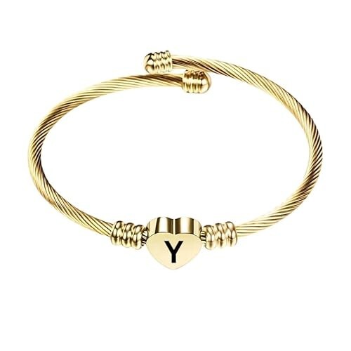 Stainless Steel Heart Word-Y Bracelet Engraved Charm Bracelet for Women Golden