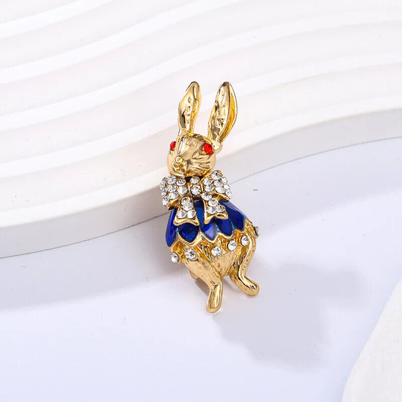 High-end Personality Blue Enamel Bunny Brooch Luxury Cute Rabbit Animal Pin