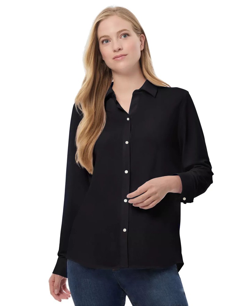 Jones New York Women's Top Sz M Solid-Color Button-Front Shirt