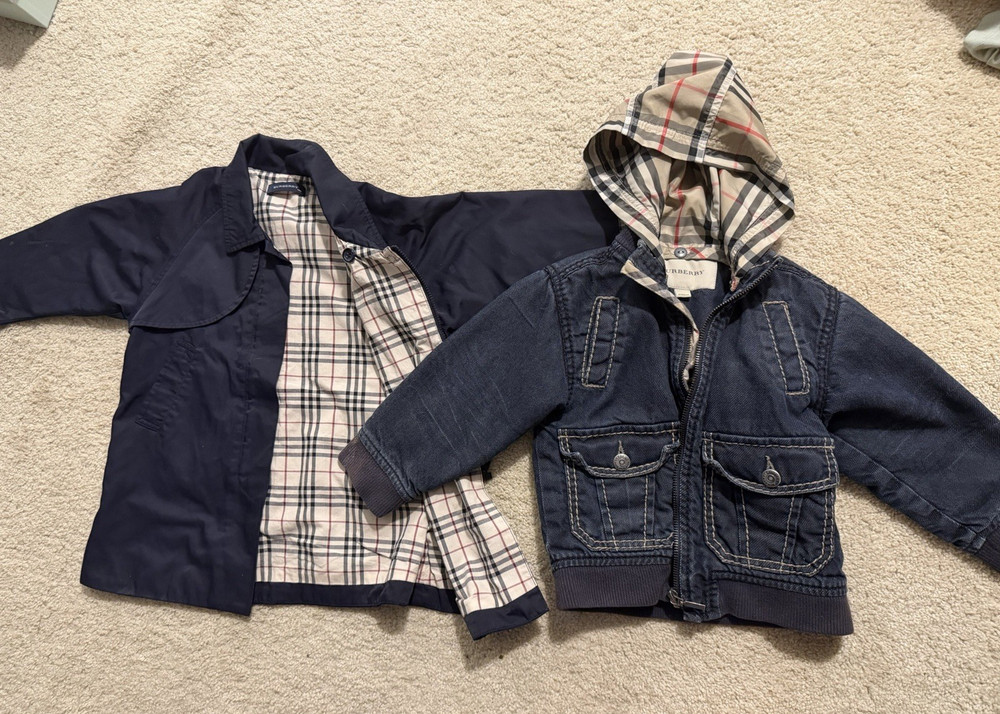 Burberry Baby Toddler Navy Quilted Hooded Jacket Check Lining 12M 2Y Lot