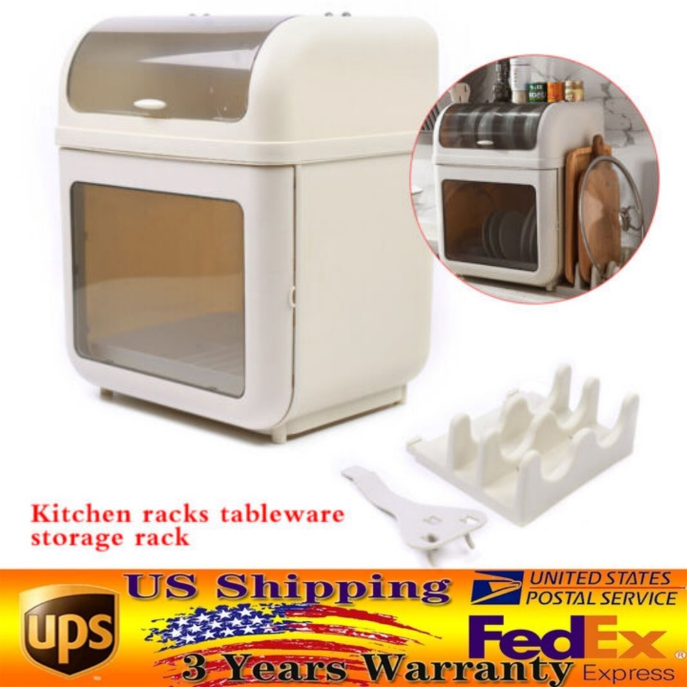 Kitchen Tableware 2-Tier Storage Box Cupboard Covered Dustproof Rack Dish Holder