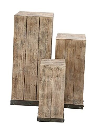 Deco 79 Rustic Wood Square Pedestal Table Set of 3 in Brown 39 30 22 Inches