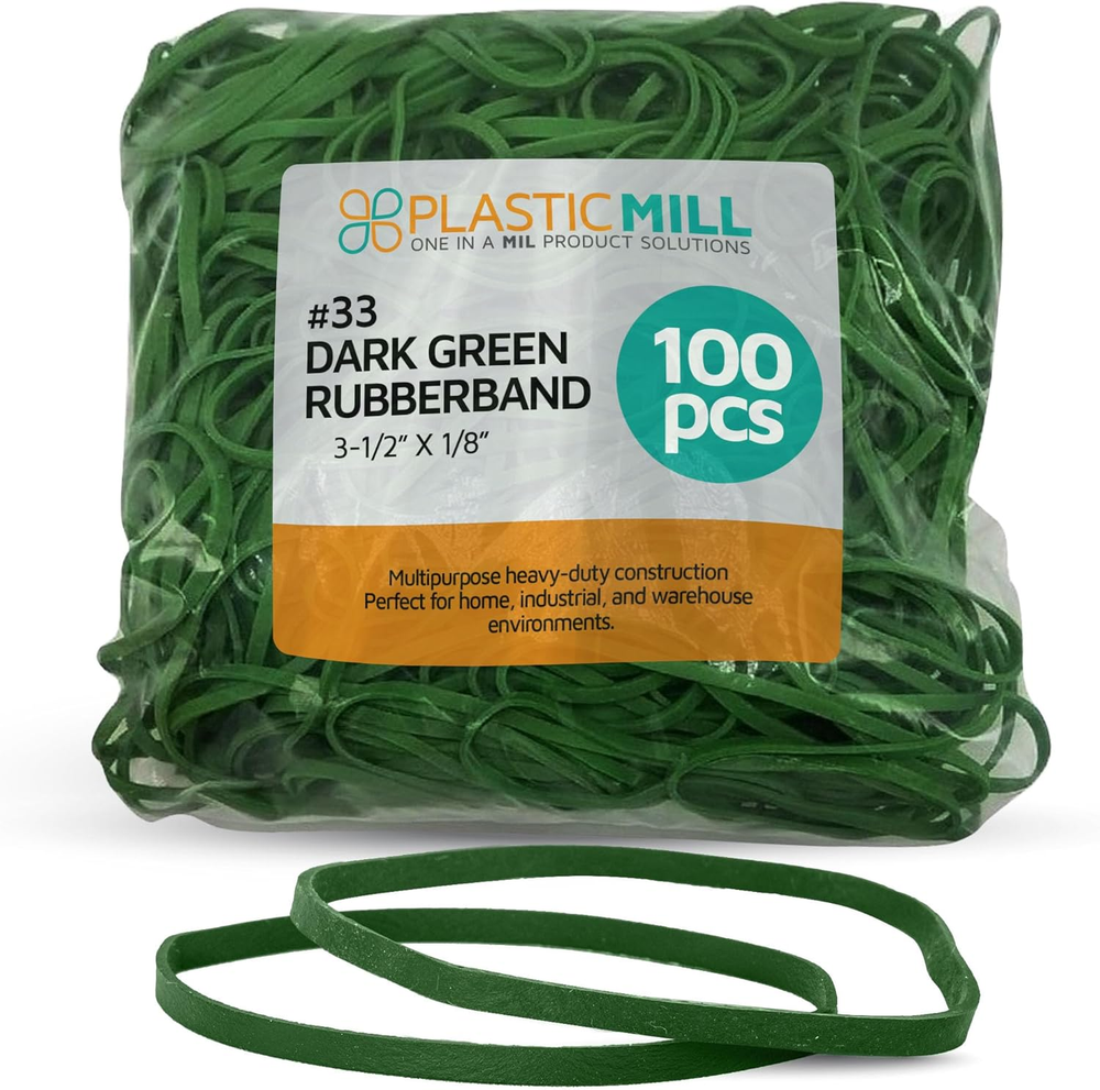 Dark Green Rubber Bands Size 33 - 3.5 x 0.125 Inch Colored Elastic Bands